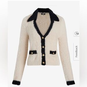 Express Cream and Black V-Neck Sweater